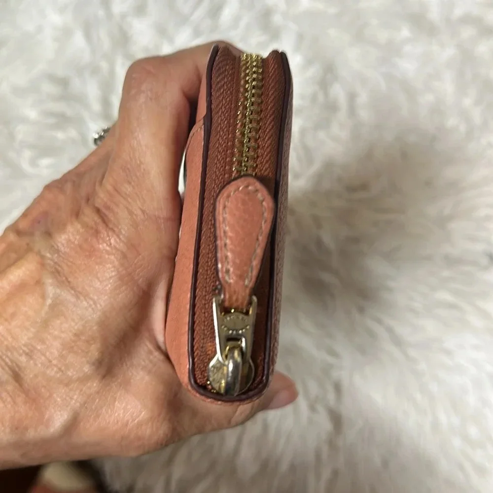 Coach Texture Accordion Zip Around Leather Wallet - Pink vintage